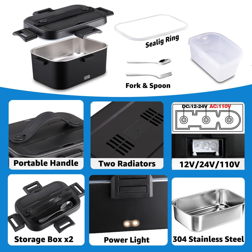 Nifogo Electric Lunch Box for Adults Men 100W 1.8L, 12V/24V/110V