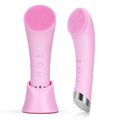 PRITECH Facial Cleansing Brush, Rechargeable Silicone Face Scrubber with Heat Massage End, Vibrating Exfoliator Scrubber for Deep Cleaning, Waterproof Face Brush for Women and Men (Pink)