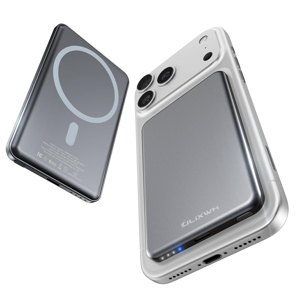 [0.3" Ultra Slim] [Alloy-Made] ULiXWH for Magsafe Portable Charger for iPhone, 2026 Upgrade 5000mAh Fast Charging Magnetic Power Bank, Wireless Battery Pack for iPhone 17 Air 16 15 Pro Max 14 13, Grey