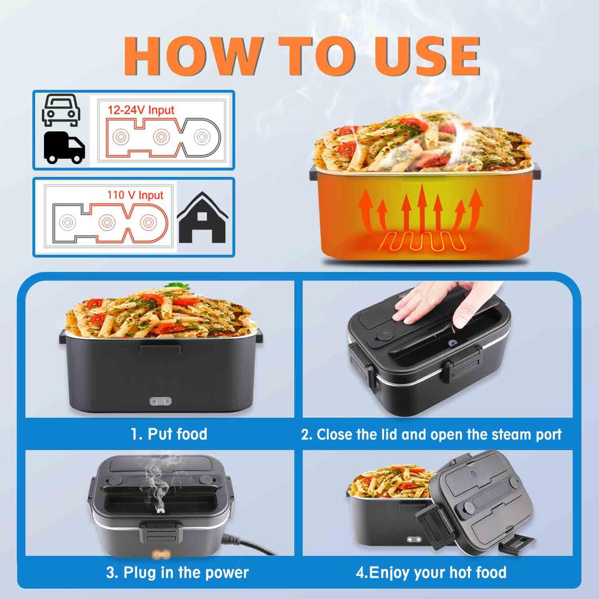 Nifogo Electric Lunch Box for Adults Men 100W 1.8L, 12V/24V/110V