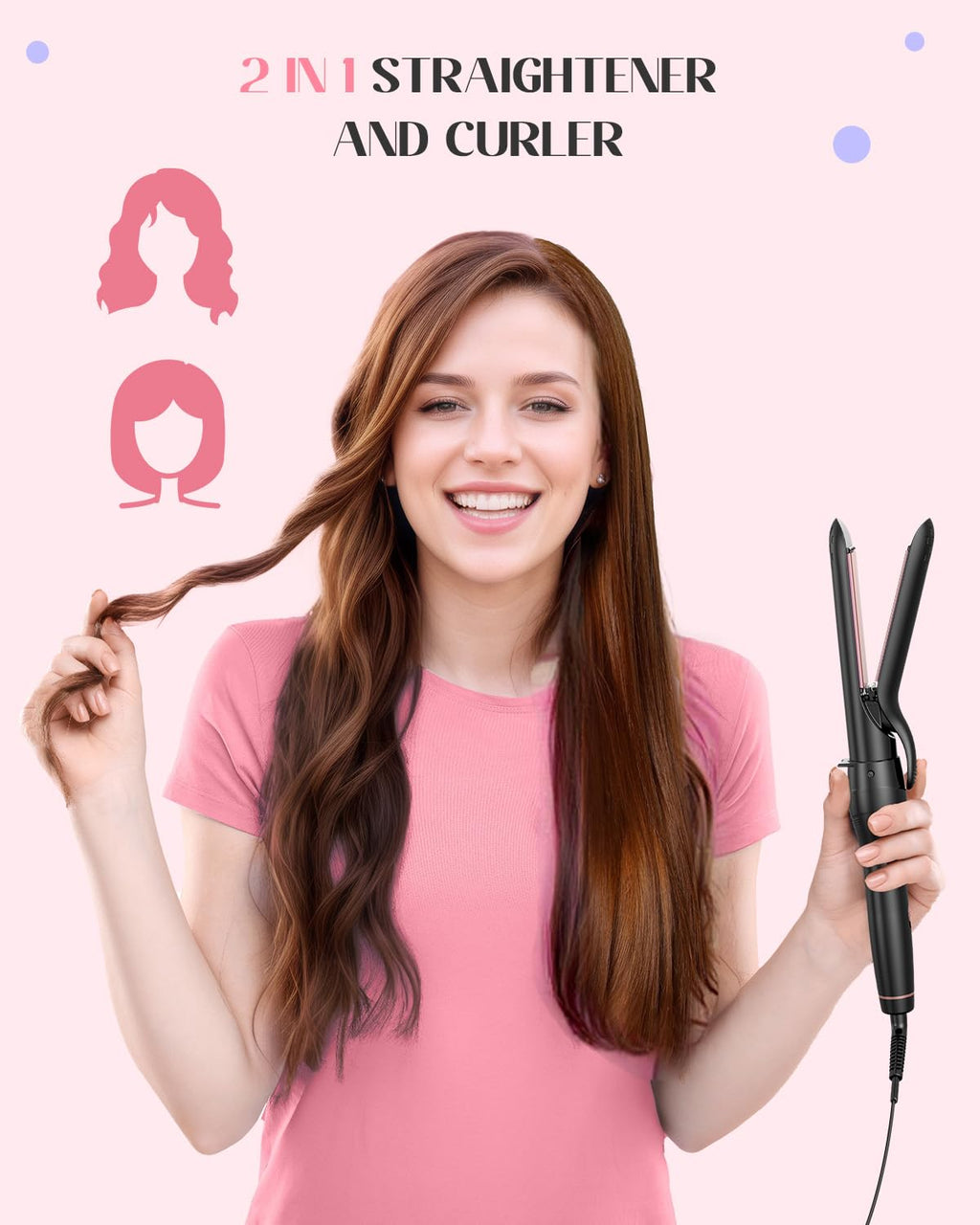 Lopeie 5 in 1 Curling Iron with Thermal Brush and 4 Interchangeable Ceramic Barrels(1/2 to 1 1/2 inch), Curling Wand Set with Flat Iron, Fast Heating, Dual Voltage Hair Curler, Gifts for Women