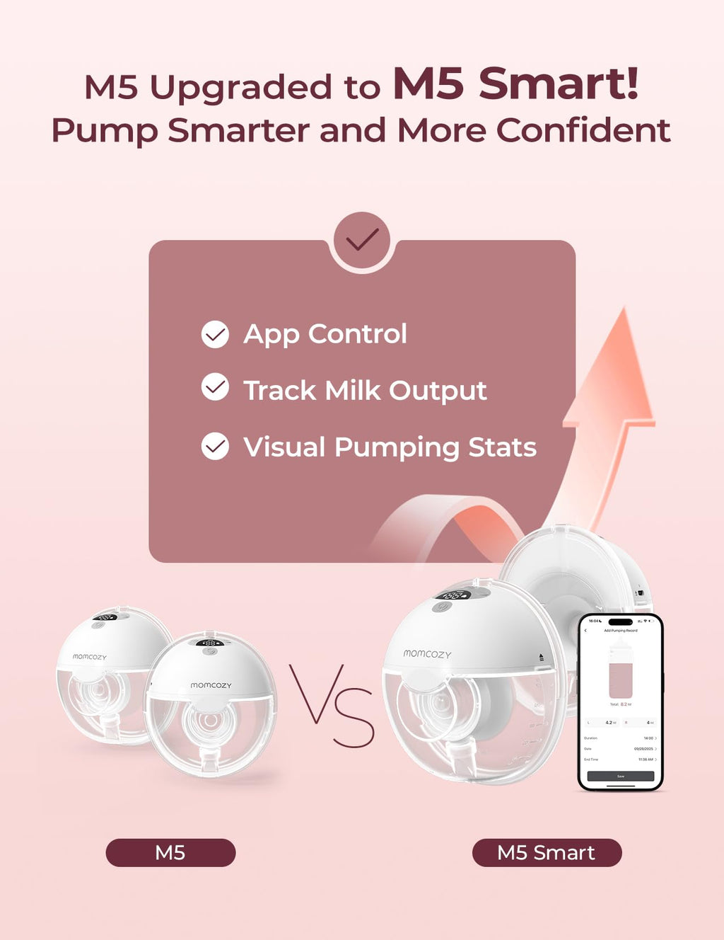 Momcozy M5 Smart APP Controlled Wearable Breast Pump, 2-Pack Quill Gray