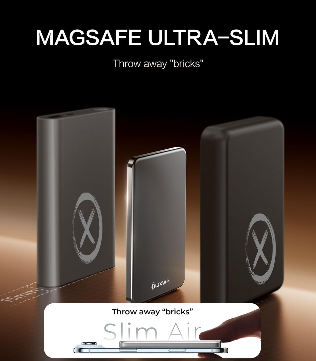 [0.3" Ultra Slim] [Alloy-Made] ULiXWH for Magsafe Portable Charger for iPhone, 2026 Upgrade 5000mAh Fast Charging Magnetic Power Bank, Wireless Battery Pack for iPhone 17 Air 16 15 Pro Max 14 13, Grey