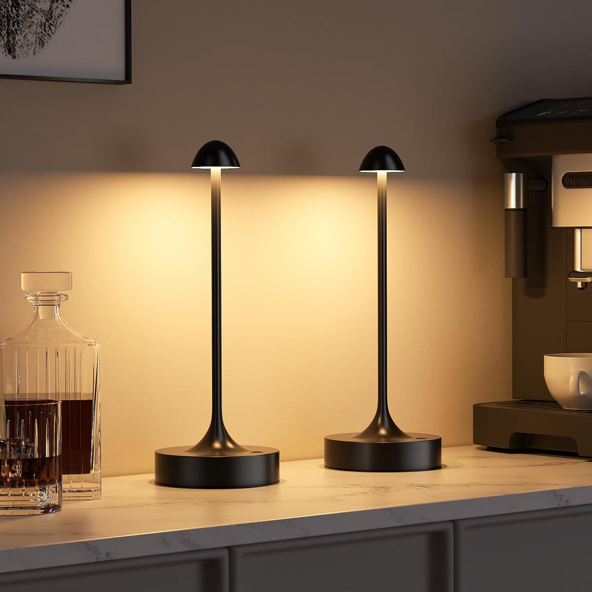 Kakanuo Rechargeable Cordless Table Lamp, Battery Operated Lamps, 3-Color Stepless Dimming, Portable Wireless Desk Lamp, LED Lighting for Dining Room, Restaurant, Office, Bar, Home(Black 2 Pack)