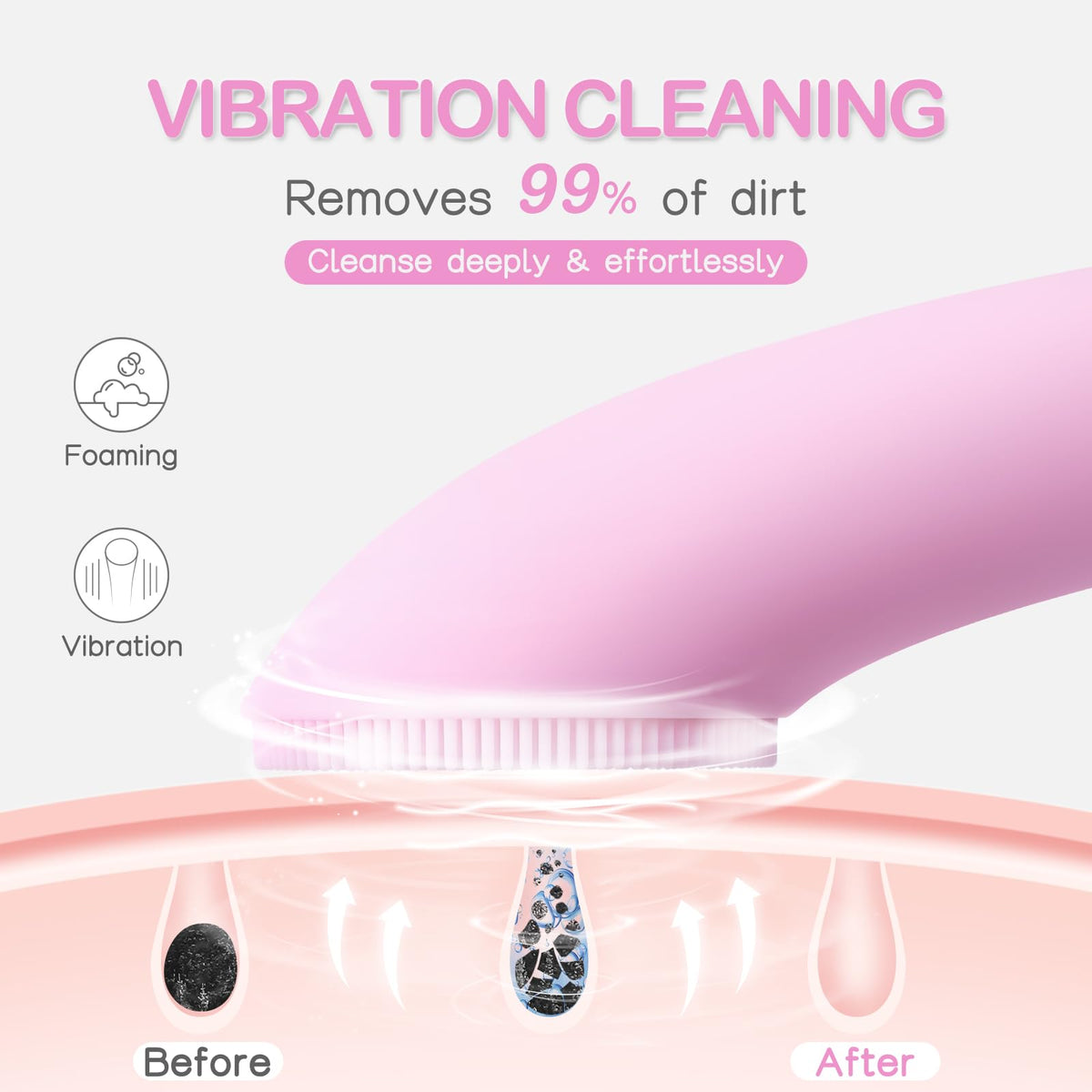 PRITECH Facial Cleansing Brush, Rechargeable Silicone Face Scrubber with Heat Massage End, Vibrating Exfoliator Scrubber for Deep Cleaning, Waterproof Face Brush for Women and Men (Pink)