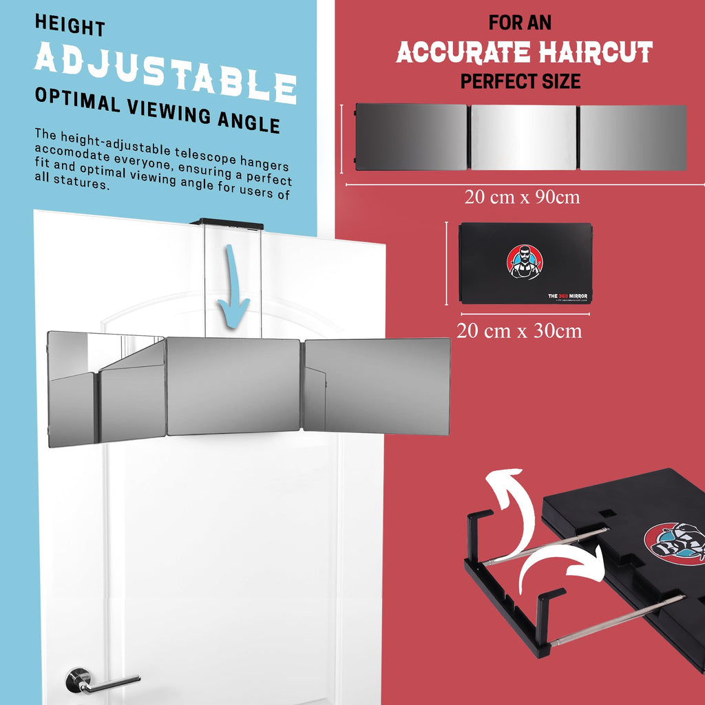 The 360 Mirror - 3 Way Mirror for Self Hair Cutting - Adjustable Trifold Barber Miror to Cut Your Own Hair - Tri Fold Self Haircut System for Men and Women Braiding - Three Sided Miror for Haircuts