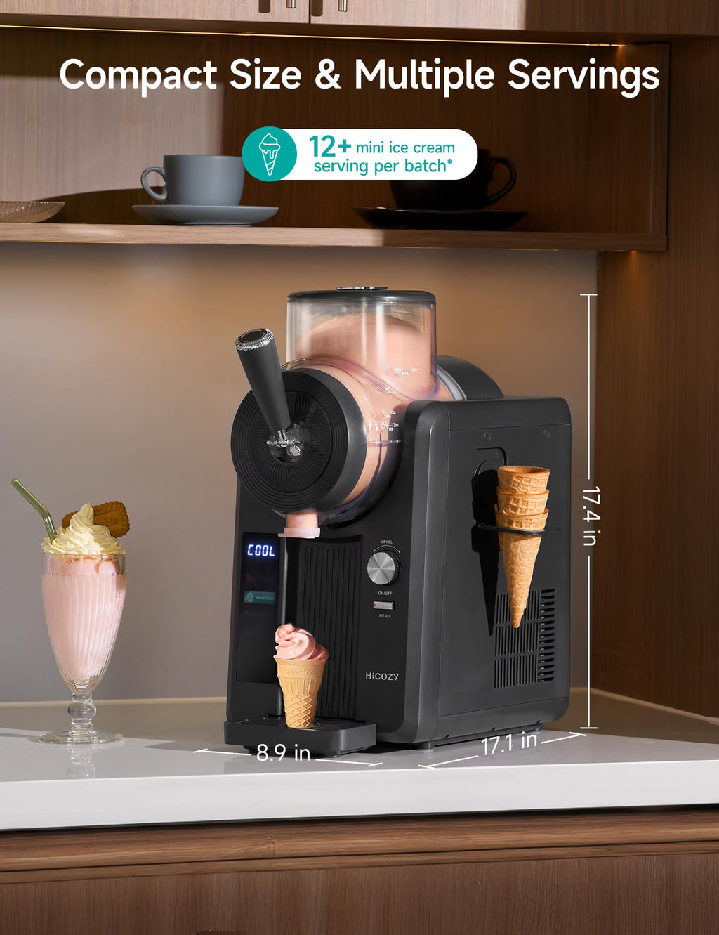 HiCOZY F3 Slushie Machine & Soft Serve Ice Cream Machine, Ice Cream Maker, No Ice Needed, Self-Cleaning, 5 Presets for Soft Serve, Frozen Drink, Milk Shake, Margaritas, Frappés and More