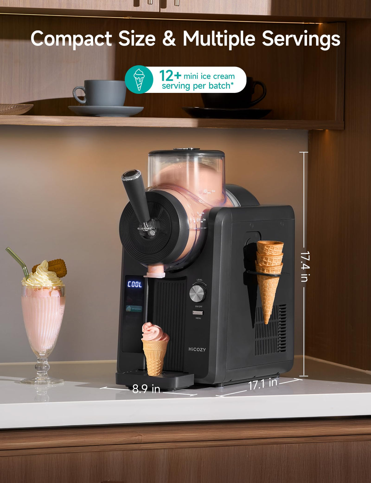 HiCOZY F3 Slushie Machine & Soft Serve Ice Cream Machine, Ice Cream Maker, No Ice Needed, Self-Cleaning, 5 Presets for Soft Serve, Frozen Drink, Milk Shake, Margaritas, Frappés and More