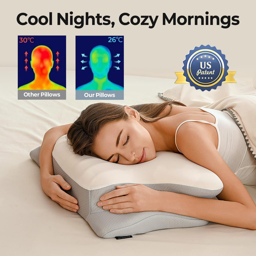 Ylekto Cervical Neck Pillow for Pain Relief - Contour Memory Foam Pillows for Sleeping, Ergonomic Pillow Side Sleeper Pillow for Neck Support, Bed Pillow for Side Back Stomach Sleepers(Grey)