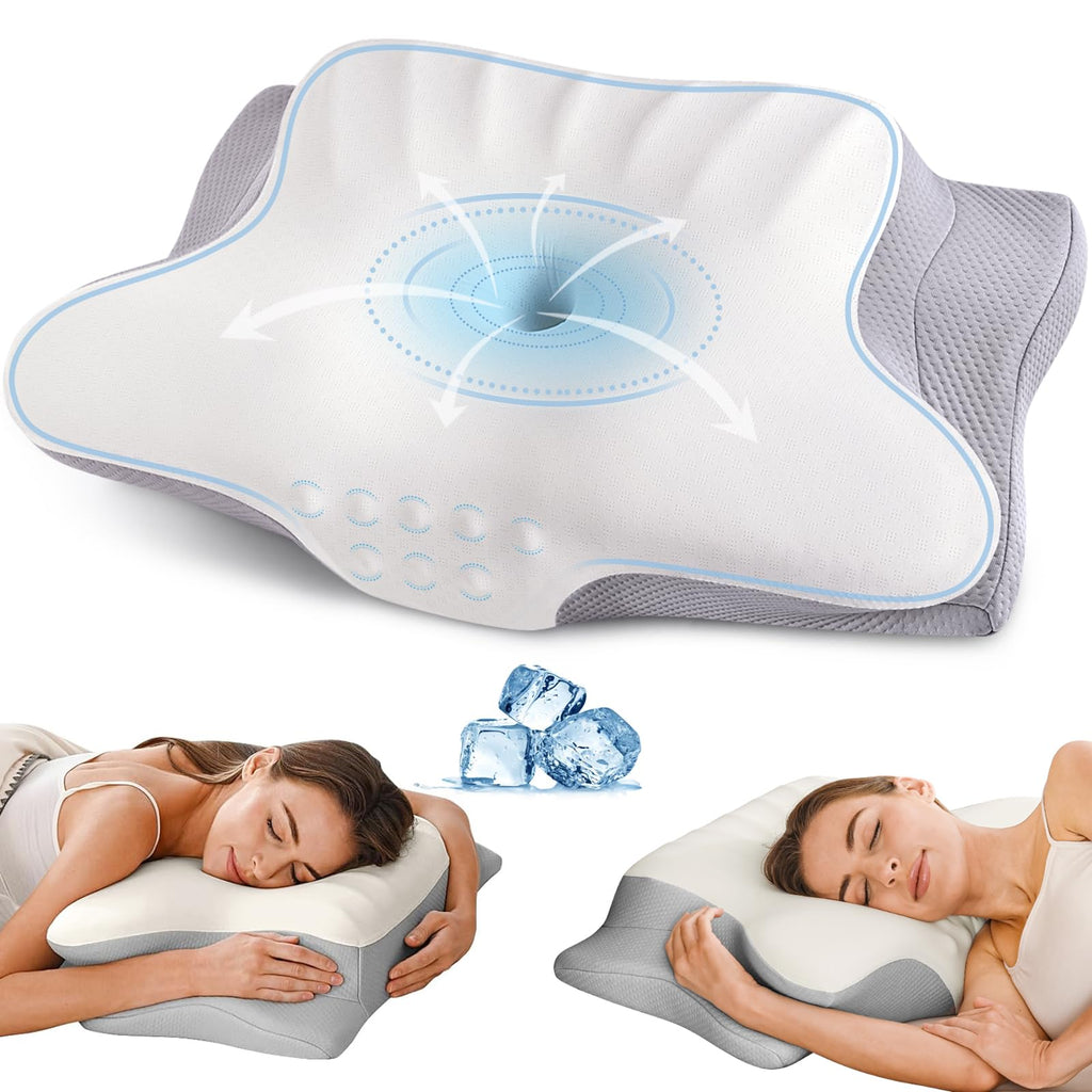 Ylekto Cervical Neck Pillow for Pain Relief - Contour Memory Foam Pillows for Sleeping, Ergonomic Pillow Side Sleeper Pillow for Neck Support, Bed Pillow for Side Back Stomach Sleepers(Grey)