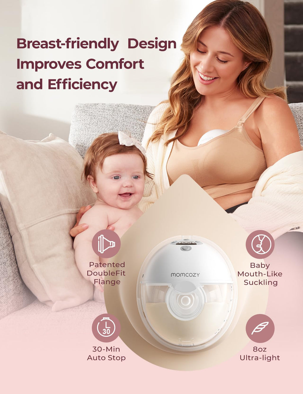 Momcozy M5 Smart APP Controlled Wearable Breast Pump, 2-Pack Quill Gray