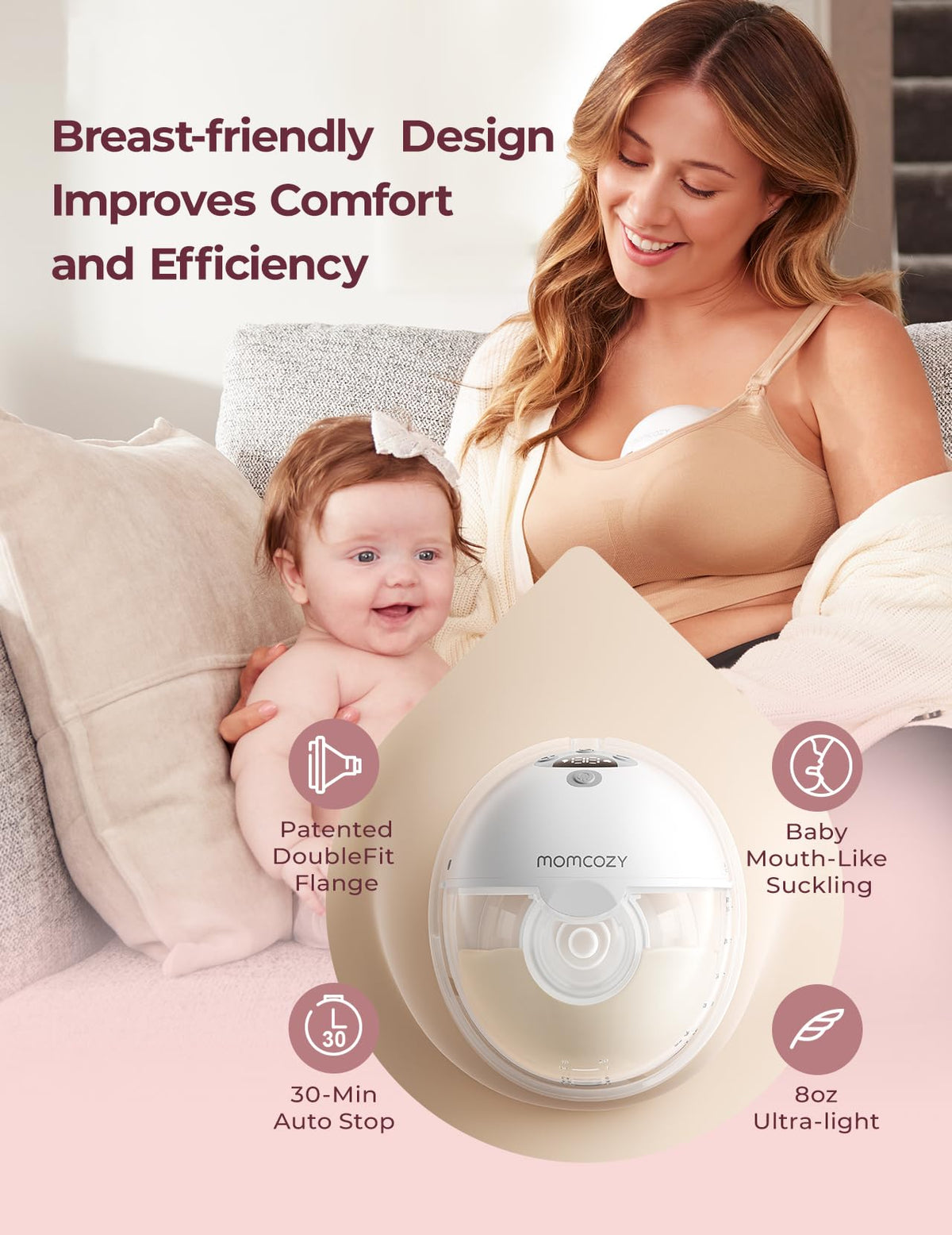 Momcozy M5 Smart APP Controlled Wearable Breast Pump, 2-Pack Quill Gray