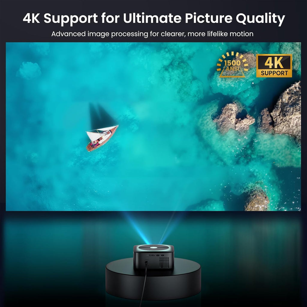 HAPPRUN 1500 ANSI Lumens Outdoor Projector with Official Google TV