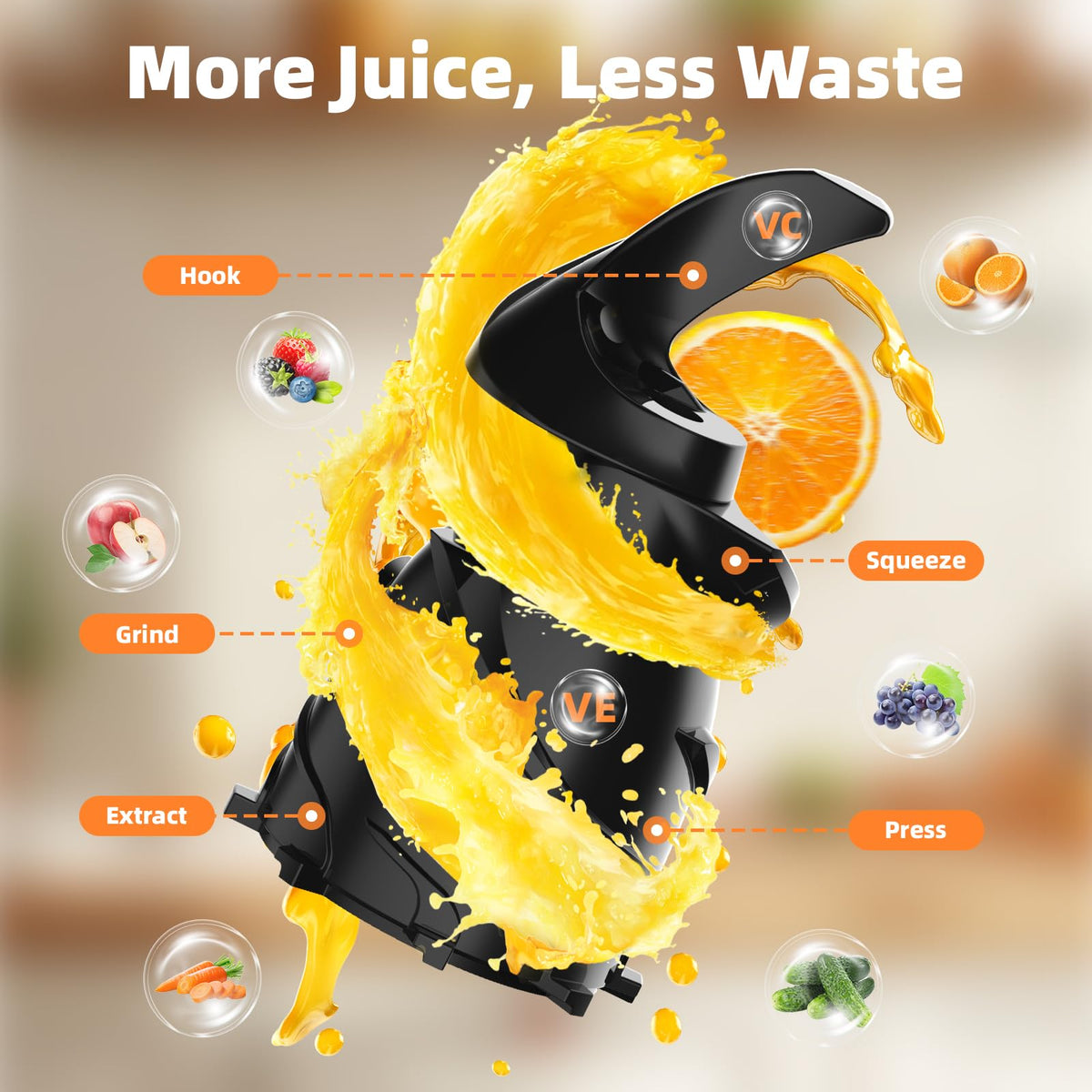 Godspeeds Juicer Machines, 6" Large Feed Chute Cold Press Juicer