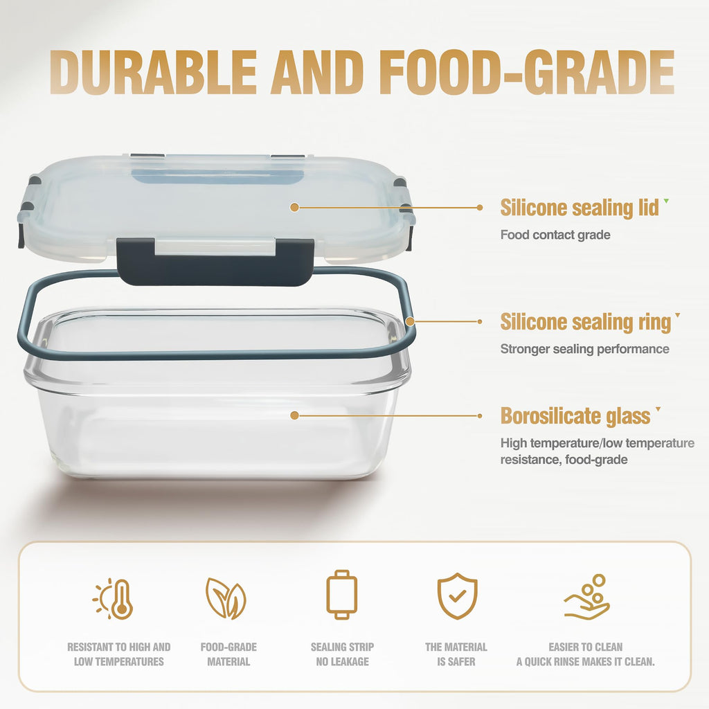 WWYH.DSS 10-Pack Meal Prep Containers with Snap Locking Lids, Glass Airtight Lunch, Food Storage Containers, Microwave, Oven, Freezer and Dishwasher Friendly, Gray