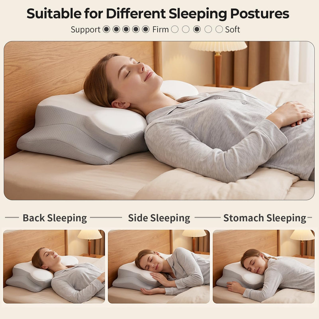 Ylekto Cervical Neck Pillow for Pain Relief - Contour Memory Foam Pillows for Sleeping, Ergonomic Pillow Side Sleeper Pillow for Neck Support, Bed Pillow for Side Back Stomach Sleepers(Grey)