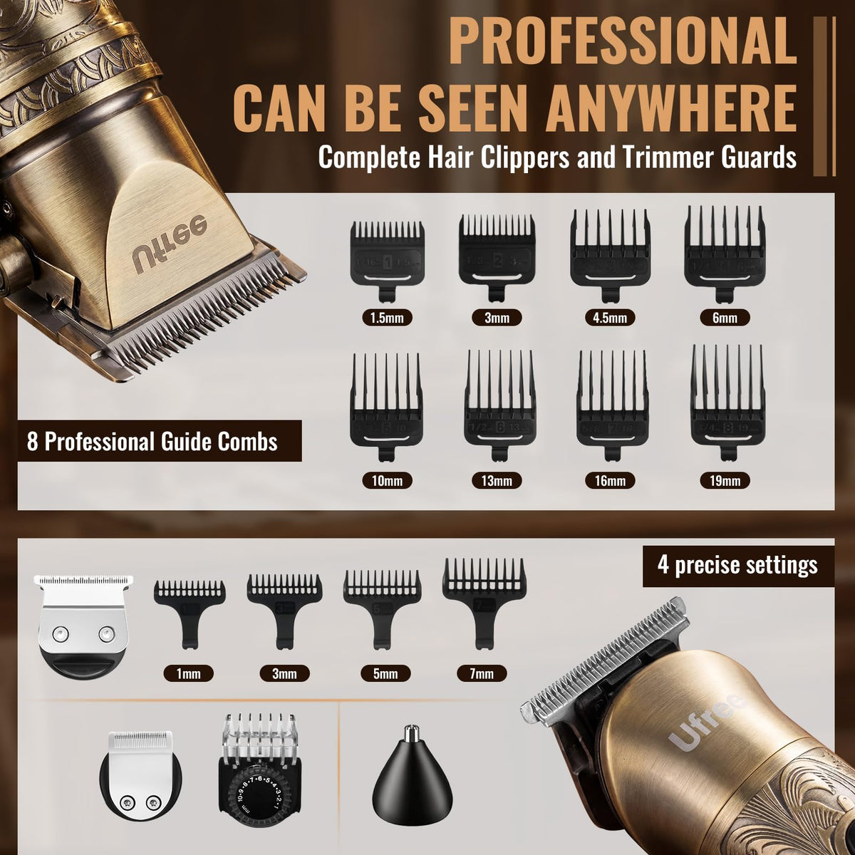 Ufree Hair Clippers for Men, Beard Trimmer, Foil Shaver 3-in-1 Grooming Kit