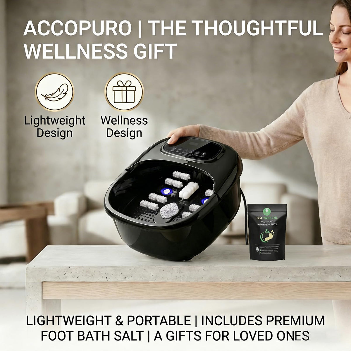 ACCOPURO Foot Soaking Tub with Ozone & UV, Foot Spa Bath Massager with Heat