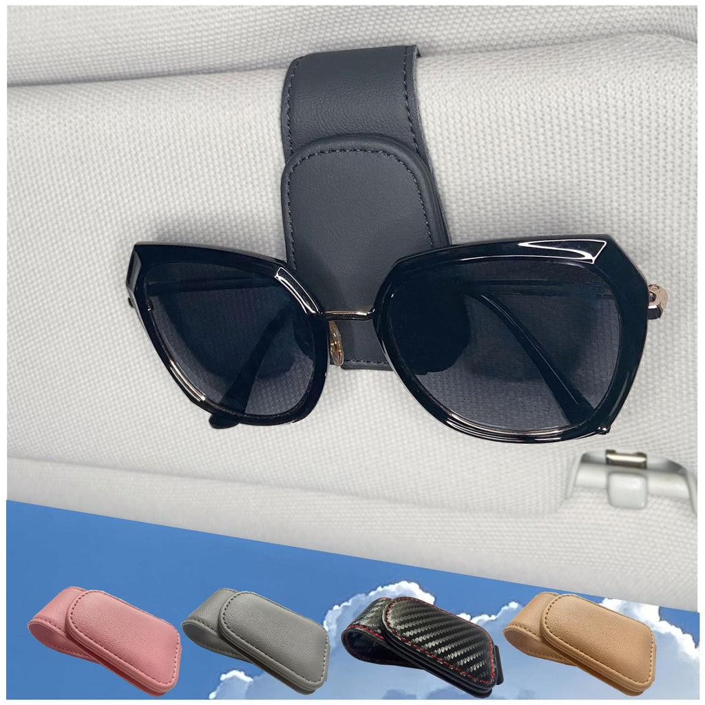 CHOSMOYI Magnetic Leather Sunglass Holder for Car, Sunglasses Clip for Car Visor, Auto Interior Accessories Universal for Different Size Eyeglasses (Black)
