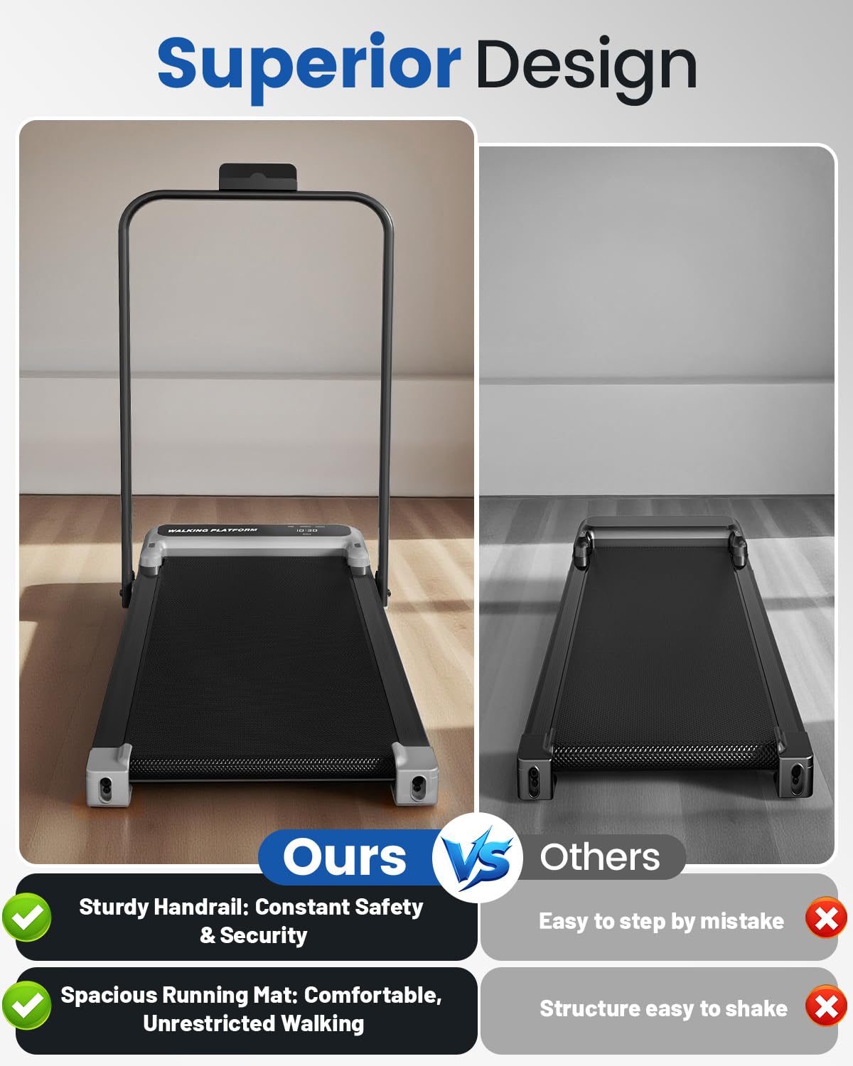 Walking Pad Treadmill with Handle Bar and Adjustable Incline, Compact Portable Treadmills for Home Office, 2.5HP Quiet Anti-Slip Under Desk Treadmills, 0.6-3.8 MPH Remote Speed Control