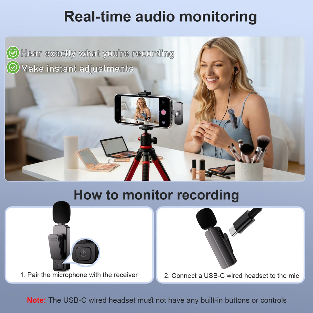 2-Pack Wireless Mini Lavalier Lapel Microphone for iPhone, Android(2 in 1)