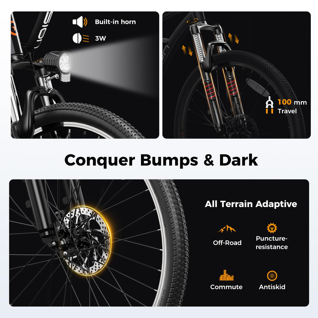 Jasion EB5 Electric Bike for Adults 26" tire with 1000W Peak Motor