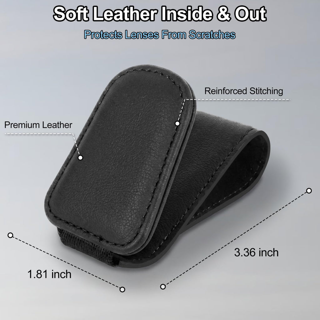 CHOSMOYI Magnetic Leather Sunglass Holder for Car, Sunglasses Clip for Car Visor, Auto Interior Accessories Universal for Different Size Eyeglasses (Black)