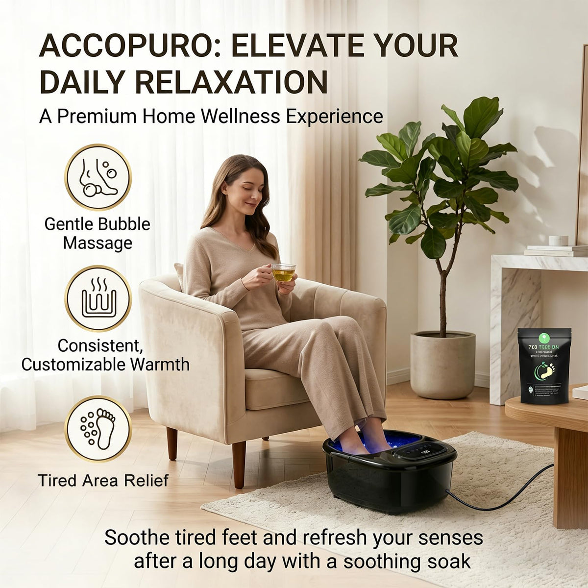 ACCOPURO Foot Soaking Tub with Ozone & UV, Foot Spa Bath Massager with Heat