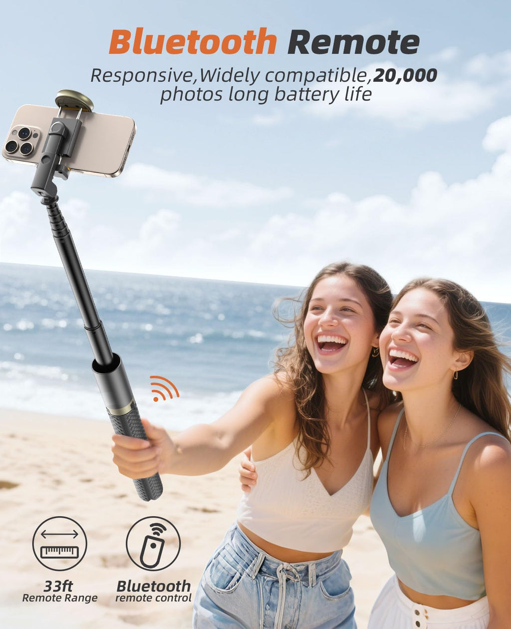 Tripod for iPhone, Selfie Stick with Remote, Stable & Durable Phone Tripod
