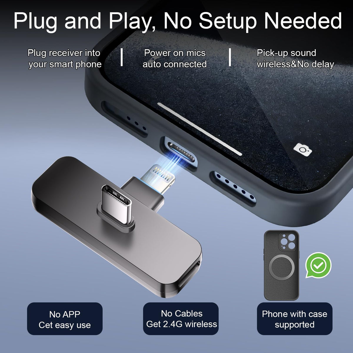 2-Pack Wireless Mini Lavalier Lapel Microphone for iPhone, Android(2 in 1)