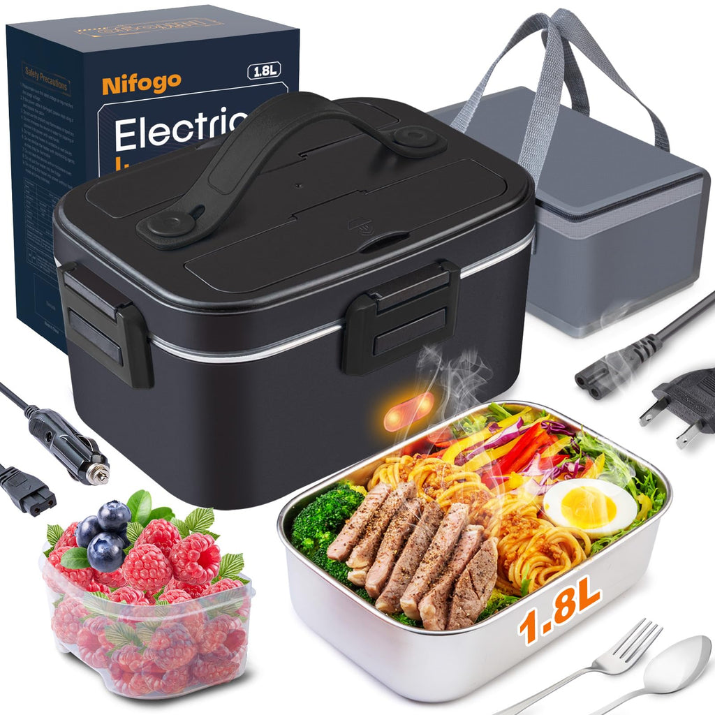 Nifogo Electric Lunch Box for Adults Men 100W 1.8L, 12V/24V/110V