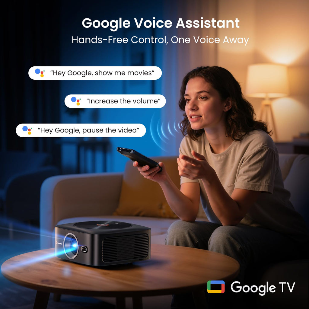 HAPPRUN 1500 ANSI Lumens Outdoor Projector with Official Google TV