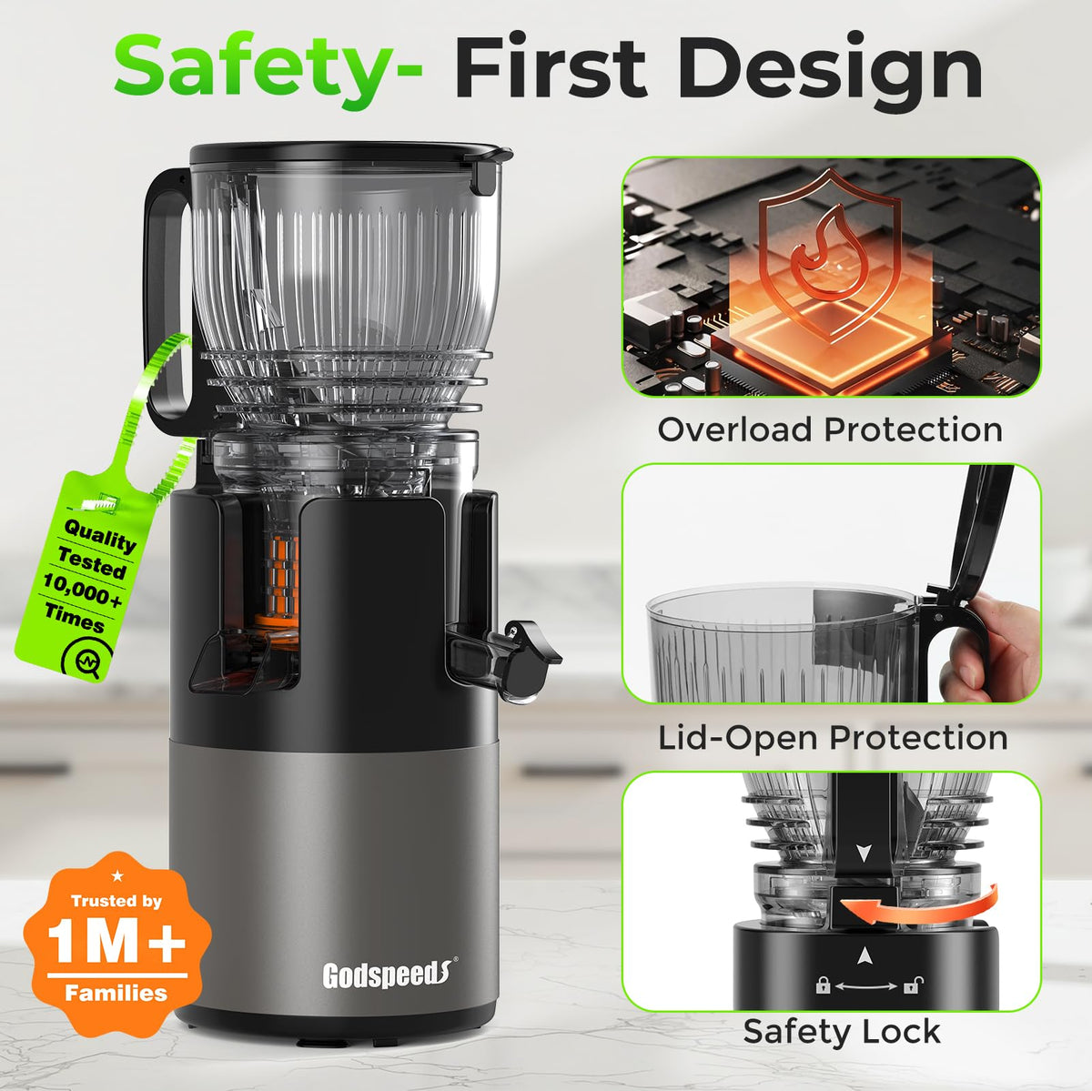Godspeeds Juicer Machines, 6" Large Feed Chute Cold Press Juicer