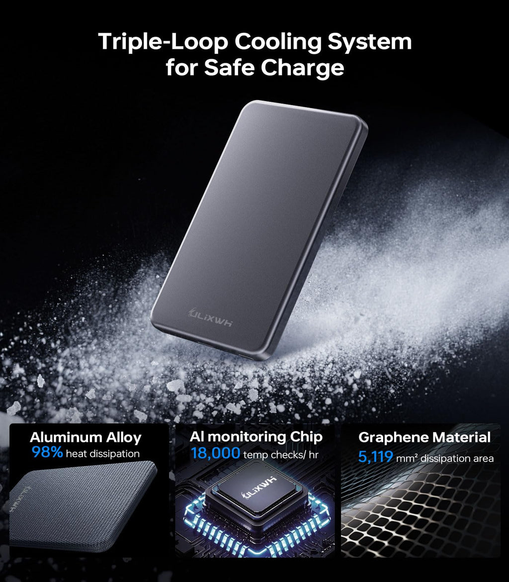 [0.3" Ultra Slim] [Alloy-Made] ULiXWH for Magsafe Portable Charger for iPhone, 2026 Upgrade 5000mAh Fast Charging Magnetic Power Bank, Wireless Battery Pack for iPhone 17 Air 16 15 Pro Max 14 13, Grey