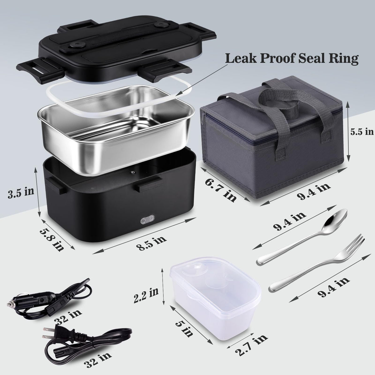 Nifogo Electric Lunch Box for Adults Men 100W 1.8L, 12V/24V/110V