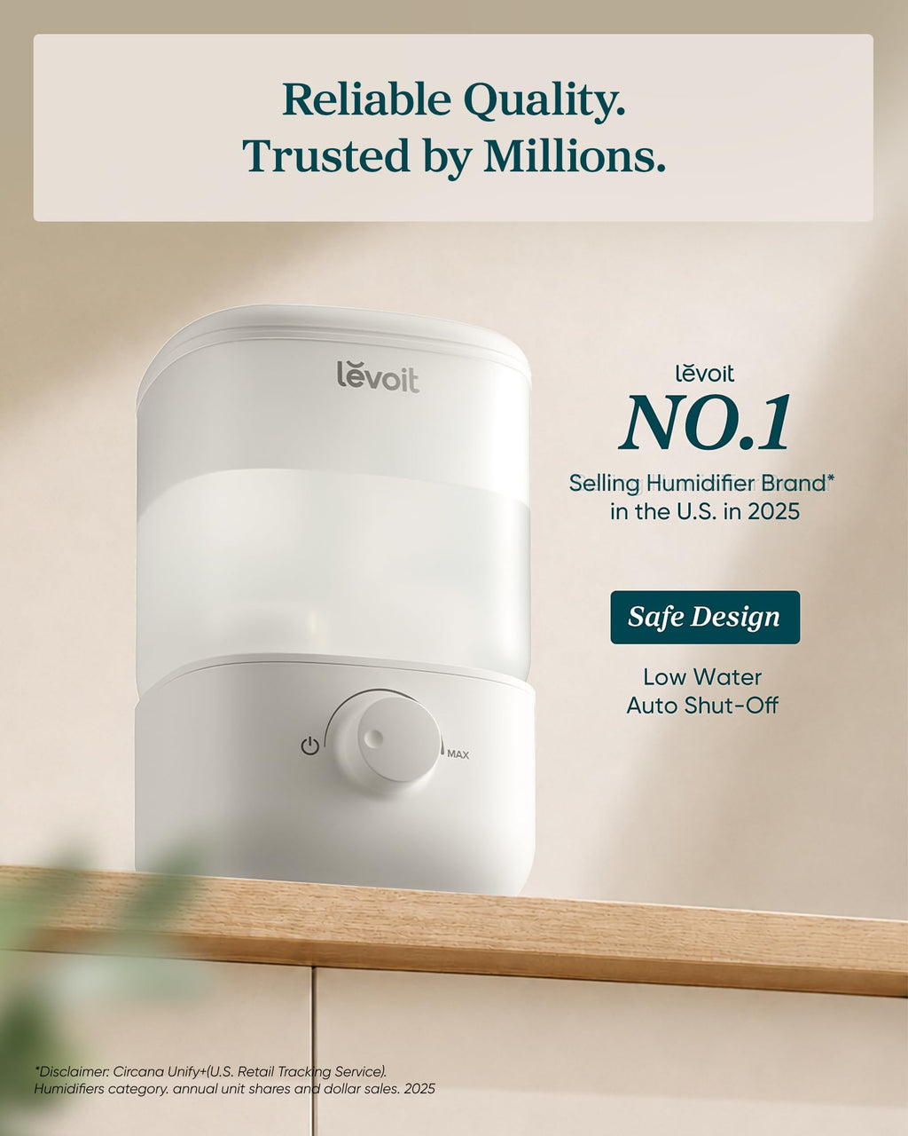 Levoit Top Fill Humidifiers for Bedroom, 2.5L Tank for Large Room, 25dB