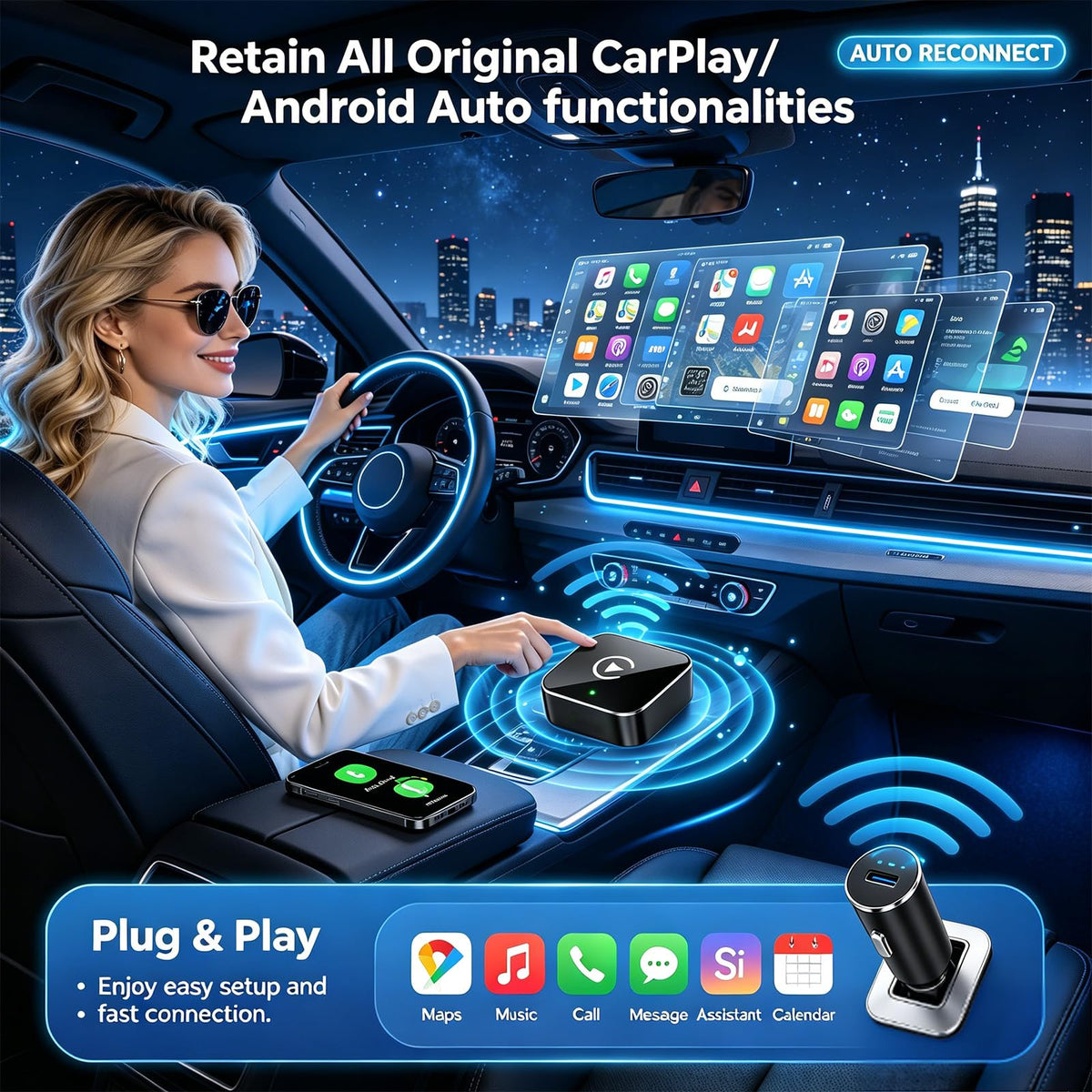 YFDUNV Wireless CarPlay Adapter,Supports iPhone & Android Phones