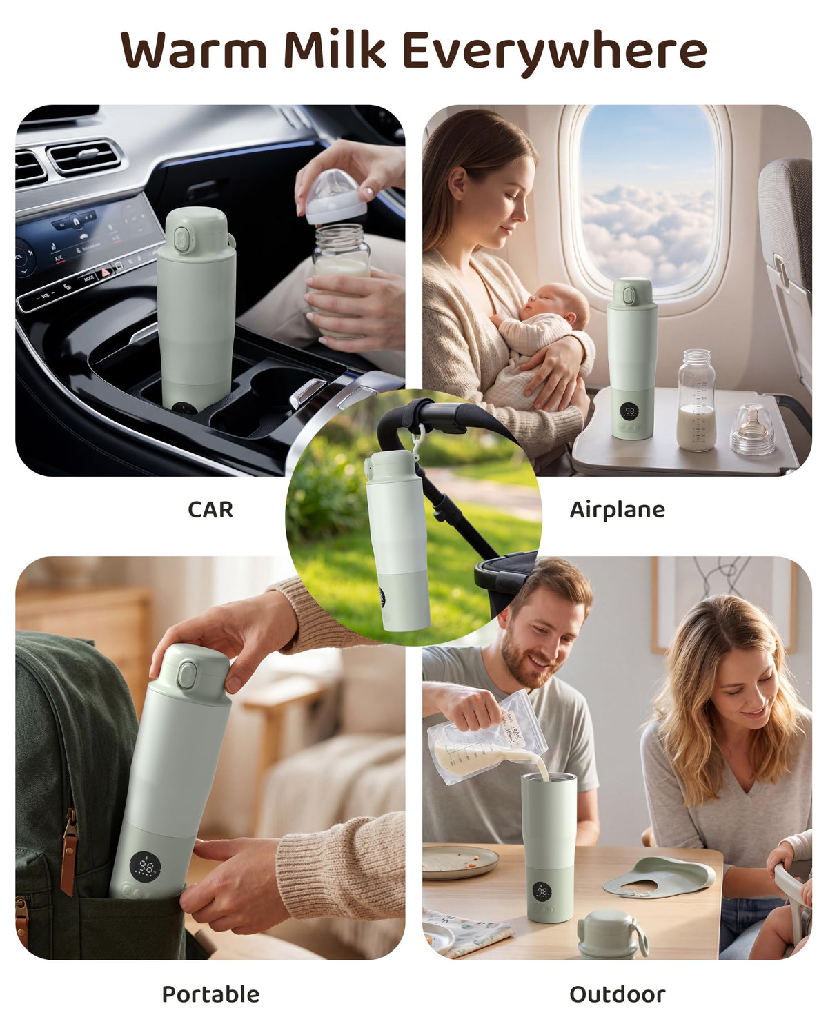 Portable Bottle Warmer for Travel – 3.94” Wide Mouth for Easy Cleanup, Dual Modes for Breast Milk & Water, Precise Temp & Long Battery Life, Ideal Baby Essentials for New Moms & Outdoor Use