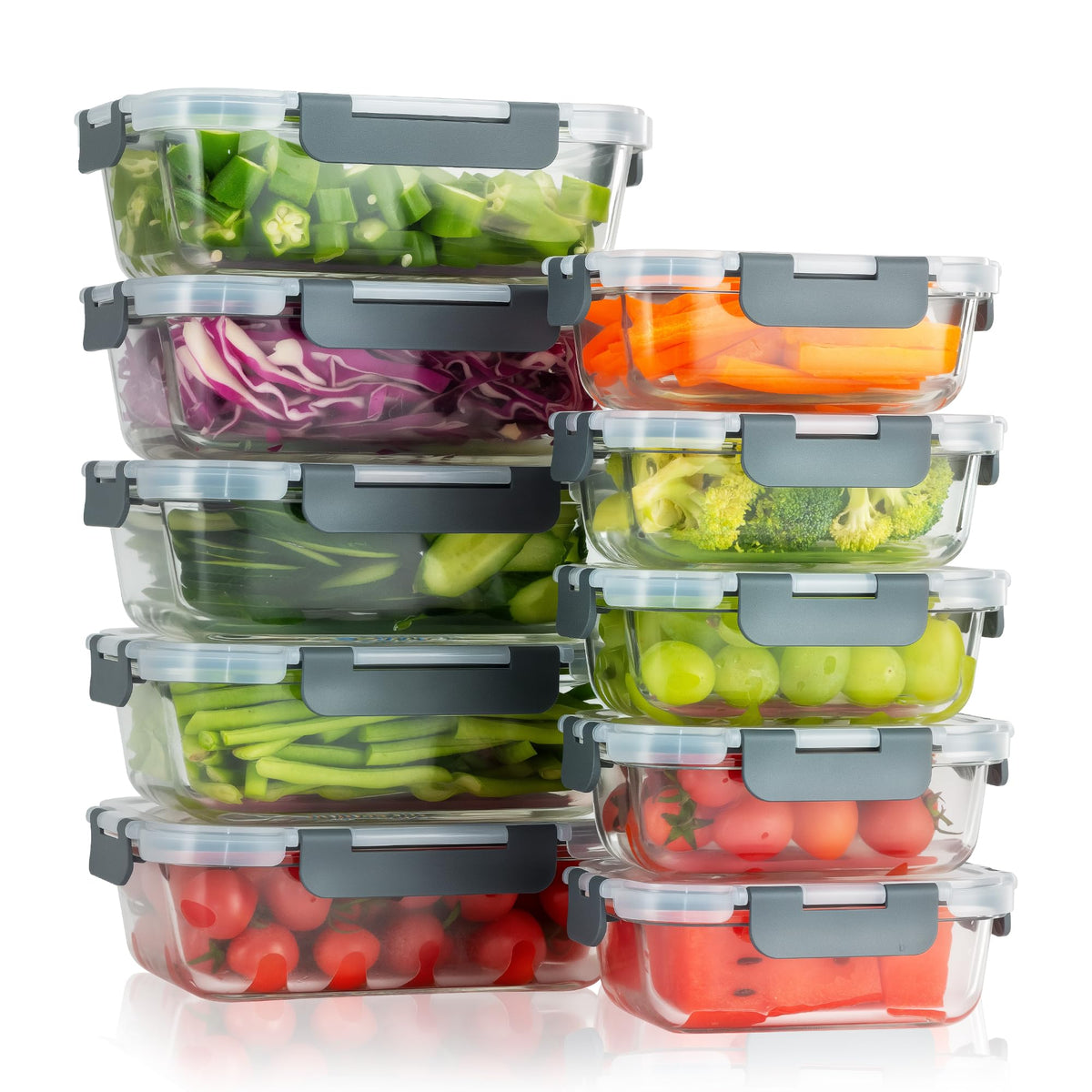 WWYH.DSS 10-Pack Meal Prep Containers with Snap Locking Lids, Glass Airtight Lunch, Food Storage Containers, Microwave, Oven, Freezer and Dishwasher Friendly, Gray