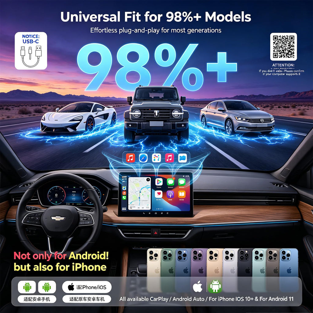YFDUNV Wireless CarPlay Adapter,Supports iPhone & Android Phones