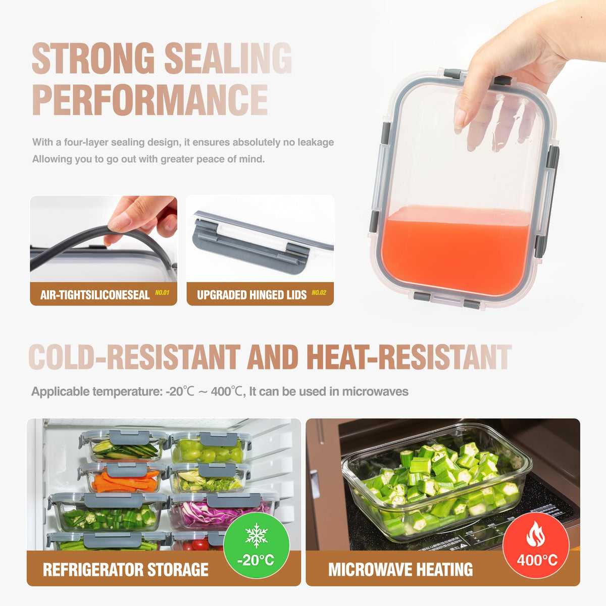 WWYH.DSS 10-Pack Meal Prep Containers with Snap Locking Lids, Glass Airtight Lunch, Food Storage Containers, Microwave, Oven, Freezer and Dishwasher Friendly, Gray