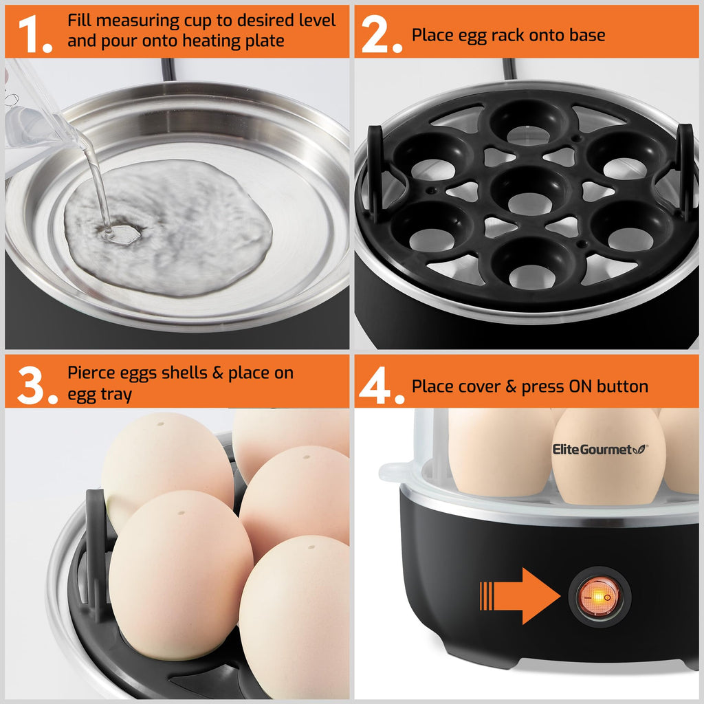 Elite Gourmet EGC115B Easy Egg Cooker, 7-Egg, BPA-Free, Classic Black