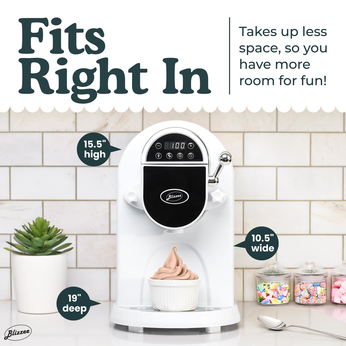 BLIZZEE Soft Serve Ice Cream Machine 1.25Qt | No Pre-Freezing Countertop Ice Cream Maker for Home | Built-In Compressor | Adjustable Hardness, LED Display | Frozen Yogurt, Gelato, Dairy Free