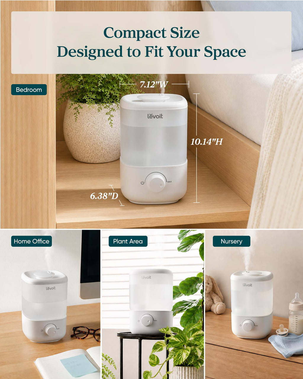 Levoit Top Fill Humidifiers for Bedroom, 2.5L Tank for Large Room, 25dB