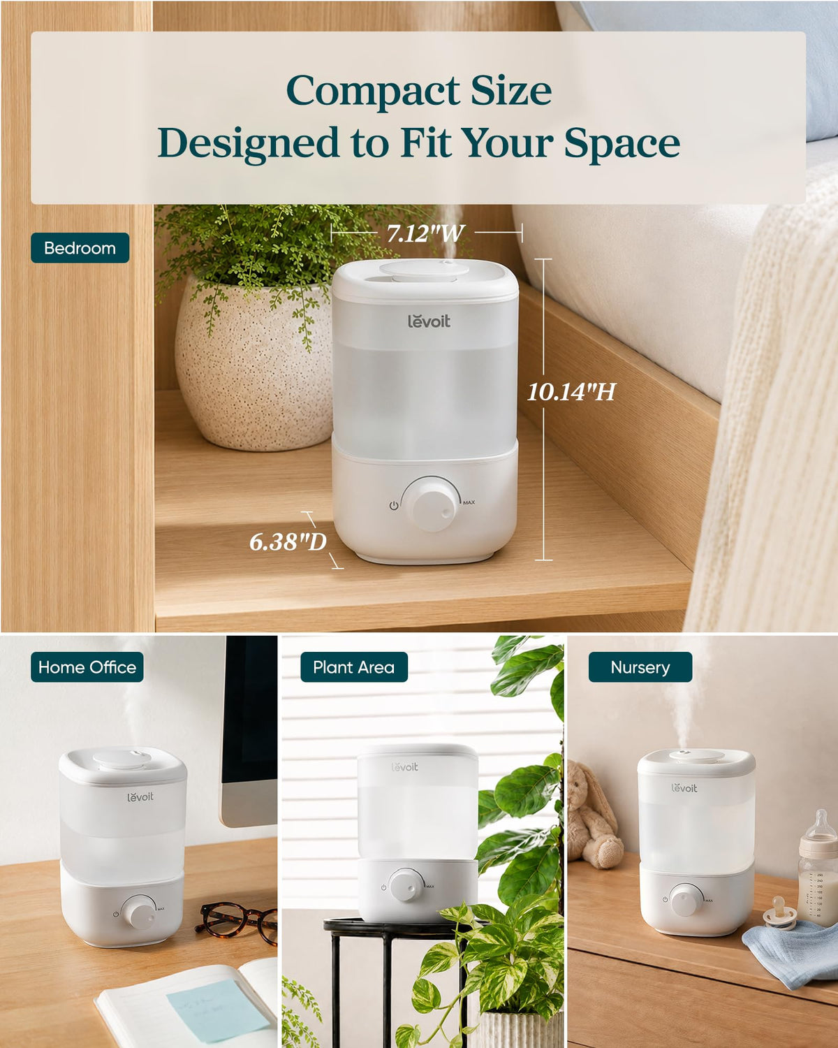 Levoit Top Fill Humidifiers for Bedroom, 2.5L Tank for Large Room, 25dB