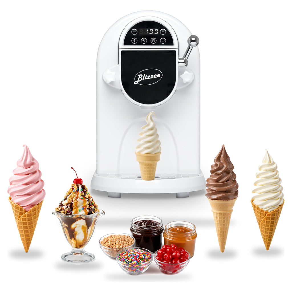 BLIZZEE Soft Serve Ice Cream Machine 1.25Qt | No Pre-Freezing Countertop Ice Cream Maker for Home | Built-In Compressor | Adjustable Hardness, LED Display | Frozen Yogurt, Gelato, Dairy Free