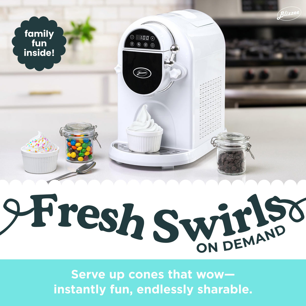 BLIZZEE Soft Serve Ice Cream Machine 1.25Qt | No Pre-Freezing Countertop Ice Cream Maker for Home | Built-In Compressor | Adjustable Hardness, LED Display | Frozen Yogurt, Gelato, Dairy Free