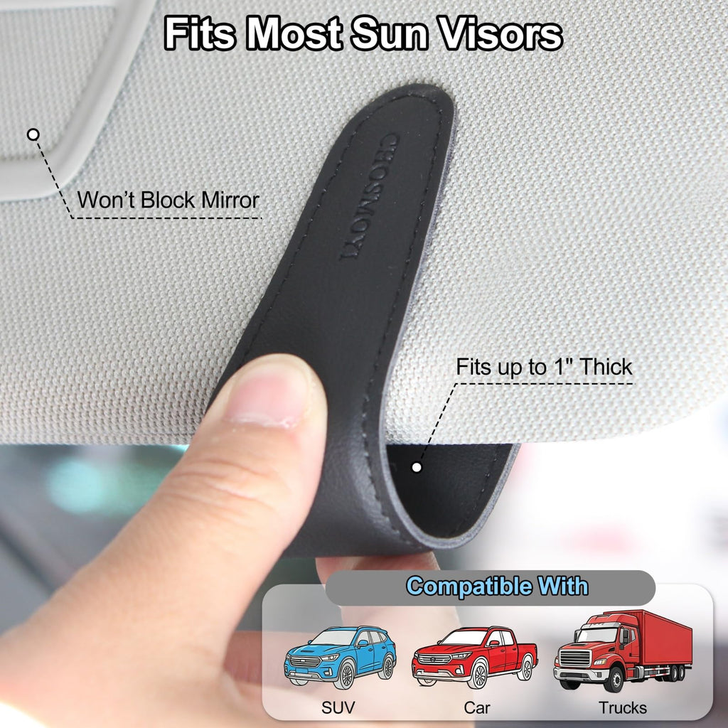 CHOSMOYI Magnetic Leather Sunglass Holder for Car, Sunglasses Clip for Car Visor, Auto Interior Accessories Universal for Different Size Eyeglasses (Black)