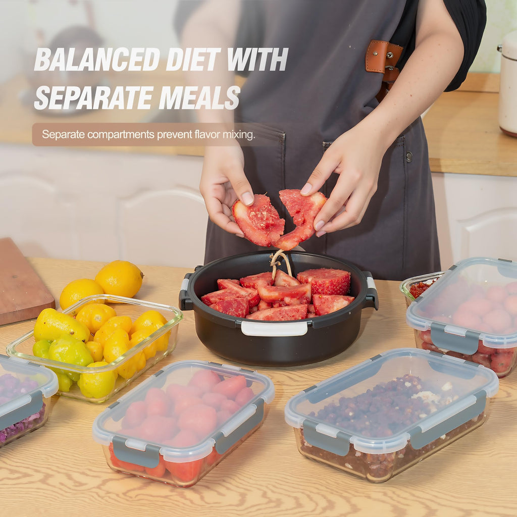 WWYH.DSS 10-Pack Meal Prep Containers with Snap Locking Lids, Glass Airtight Lunch, Food Storage Containers, Microwave, Oven, Freezer and Dishwasher Friendly, Gray