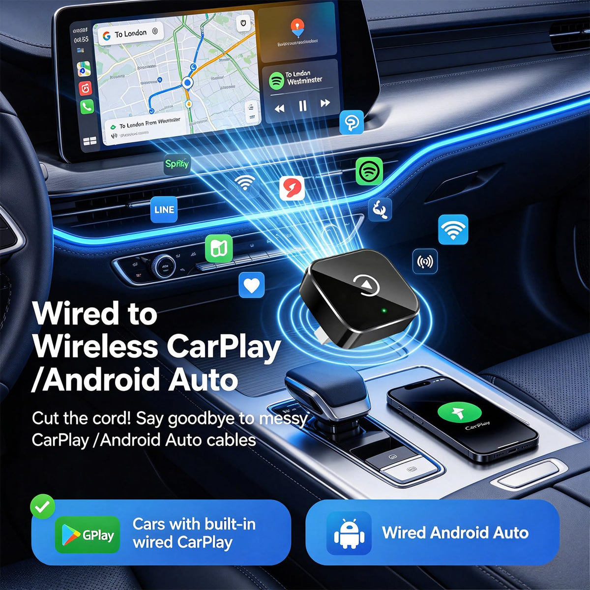 YFDUNV Wireless CarPlay Adapter,Supports iPhone & Android Phones